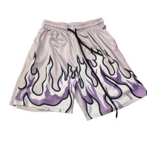 Y2K Flames Shorts Men's S Purple VTG Gym Athleisure Workout‎ Streetwear Punk 00s